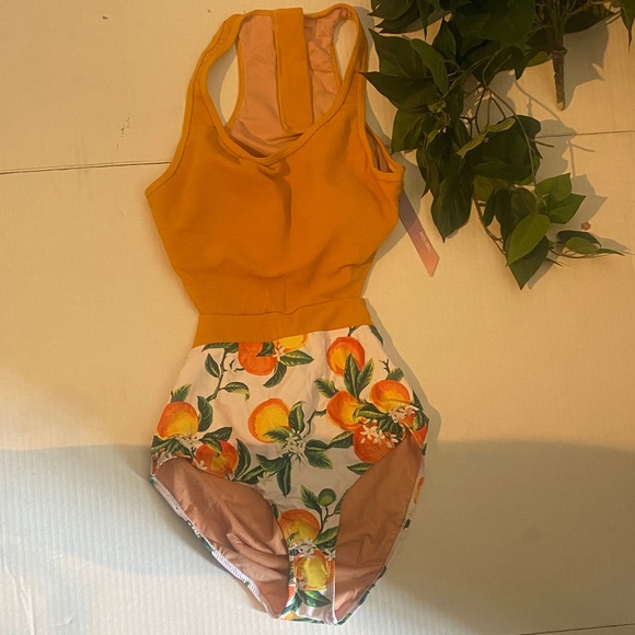 Molybell Other - Mustard Yellow One-Piece Swimsuit with Citrus Print